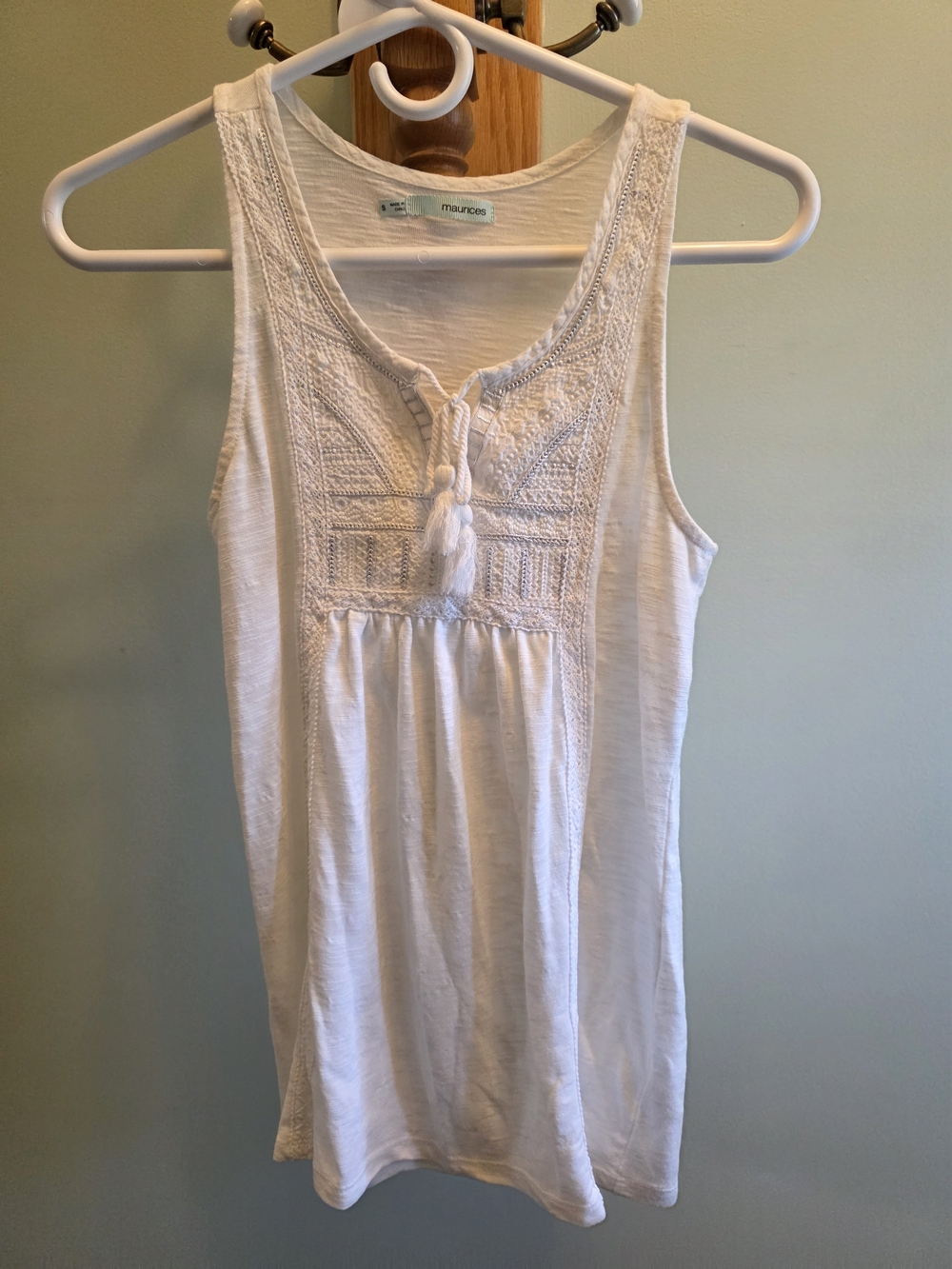Maurices White Embroidered Tassel Sleeveless Tank